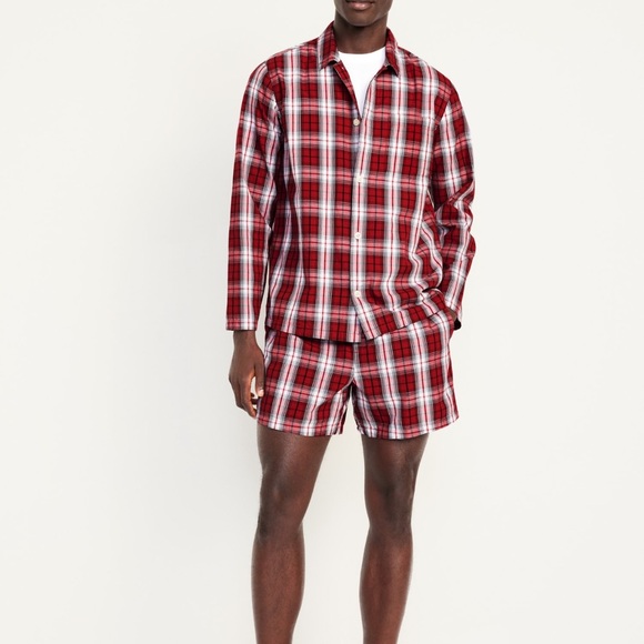 NWT OLD NAVY Poplin Pajama Short Set COLOR RED PLAID SIZE MEDIUM - Picture 2 of 7